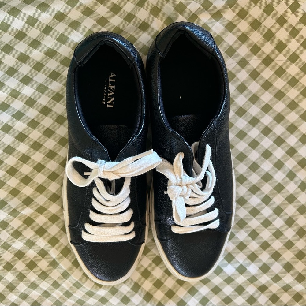 Alfani Black Leather Sneakers with White Accents